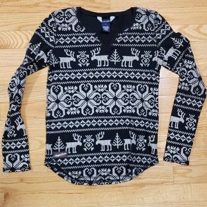 Ralph Lauren VTG Kids Thermal Top Shirt Holiday Winter Print L Fair Isle Waffle